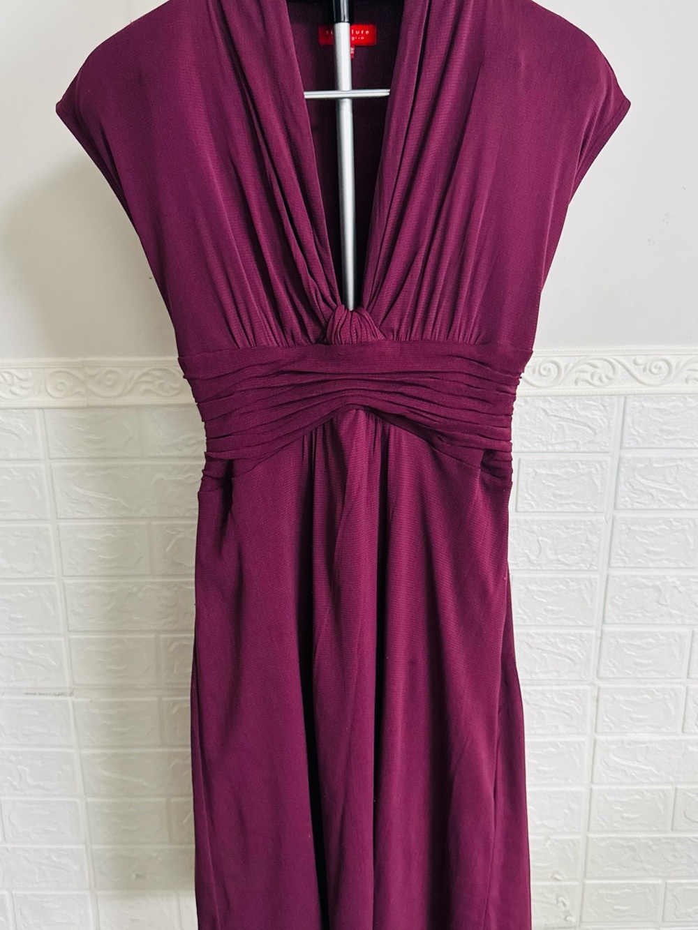 Signature by Sangria Deep Plum V-Neck Midi Dress